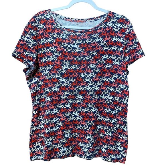 Talbots 100% Pima Cotton Bicycle Print T Shirt Women's Size Large - Picture 1 of 12